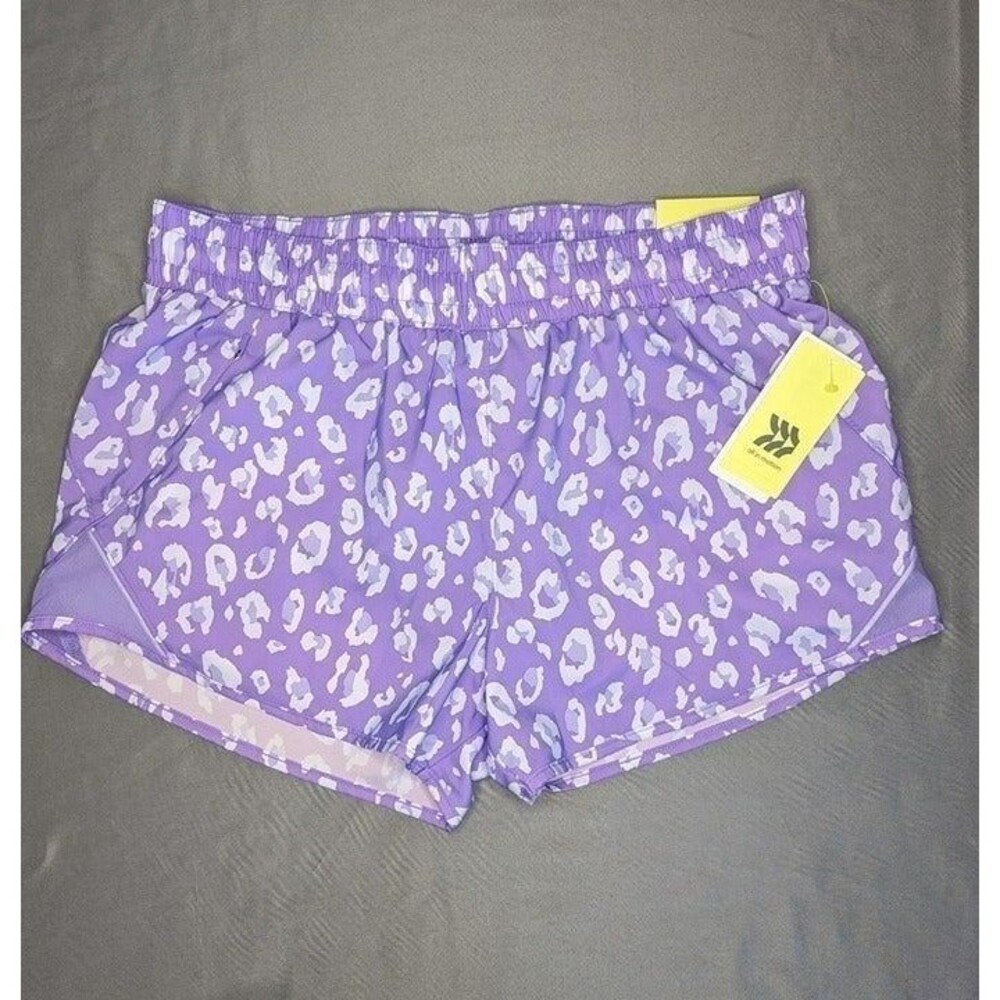 Women's All in Motion Purple Leopard Print Mid Rise Run Shorts